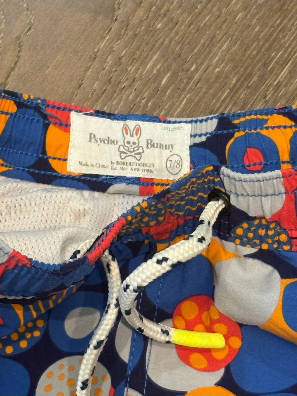 Psycho Bunny Blue Multi Polka Dot Swim Shorts boys 7/8